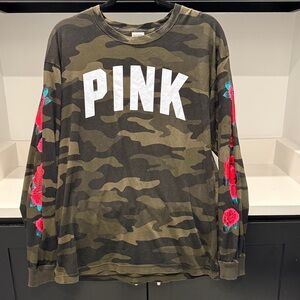 PINK Victoria's Secret Camo Long Sleeve with Floral Accents. Size L